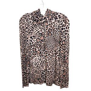 Vintage Leopard Print High-Neck Long Sleeve Blouse Women's Size M